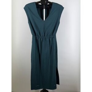 J.Crew Teal Green Eyelet Laser Cut V-Neck Midi Dress Elastic Waist Size 4